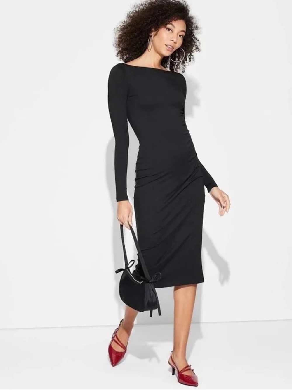 Women's Long Sleeve Knit Midi Dress - Wild Fable -Black S - Picture 1 of 3